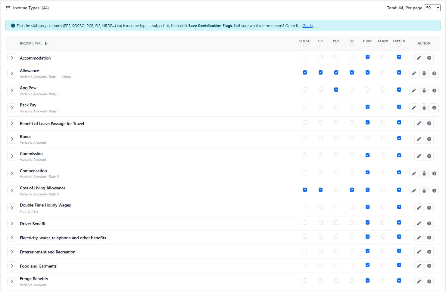 Payroll Processing & Configuration: Income list